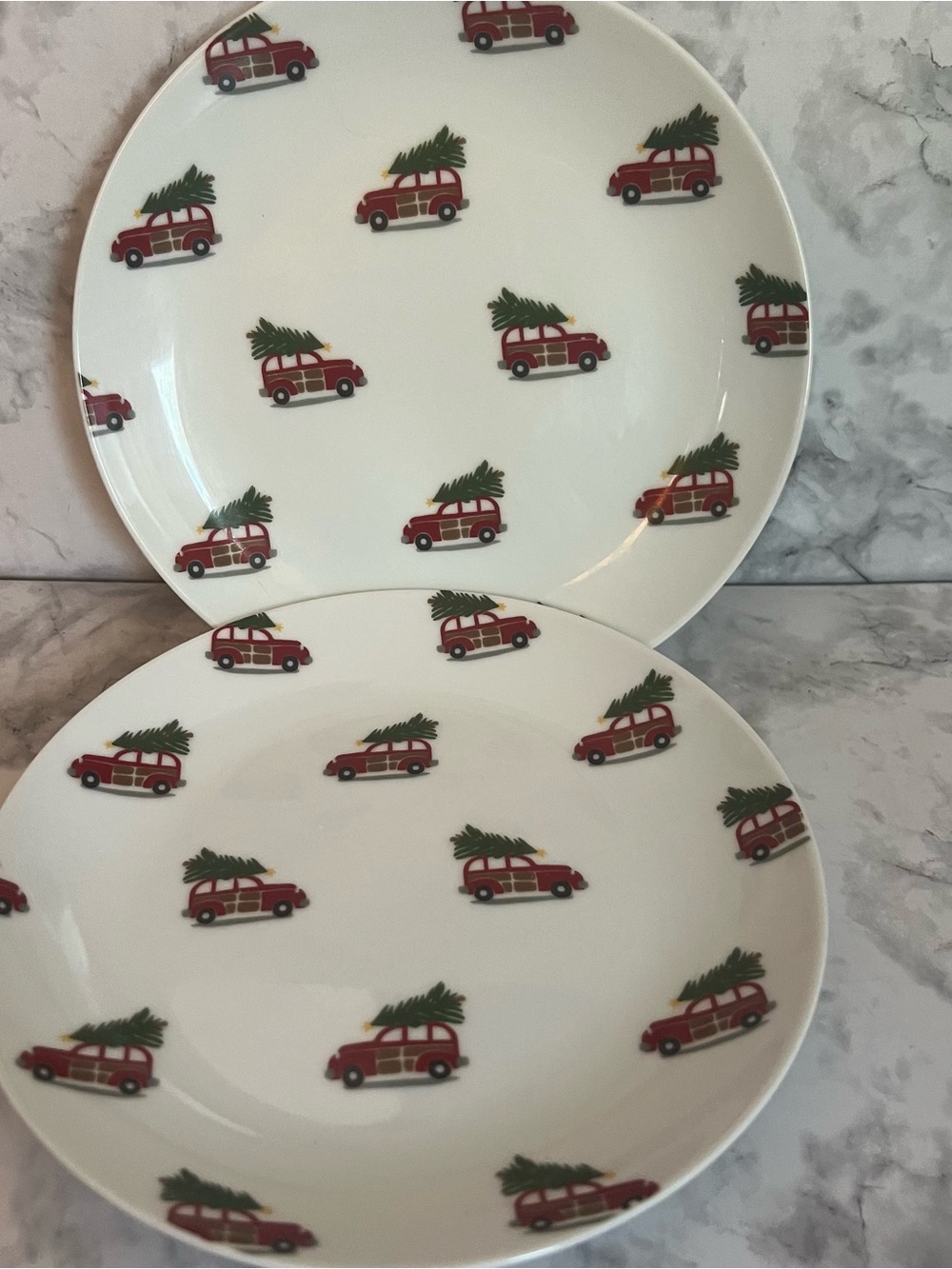 Pottery Barn Woody Wagon Christmas Tree Salad Plates Set of 2